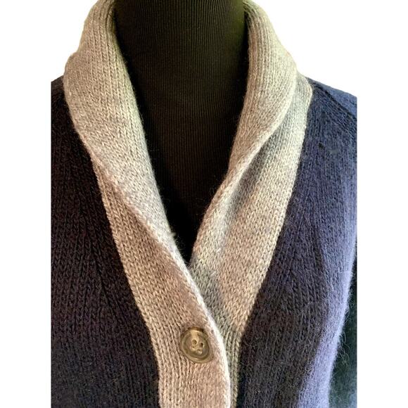 J. Crew Navy & Gray Trim Button Up Shawl Collar Cardigan Classic Size Medium - Picture 2 of 5